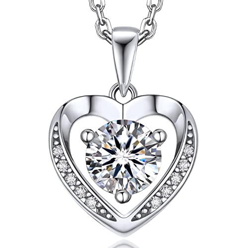 MomentWish Heart Necklaces for Women, 1 Carat Moissanite Pendant Necklace, D Color VVS1 Simulated Diamond 925 Sterling Silver Heart Pendant Necklace