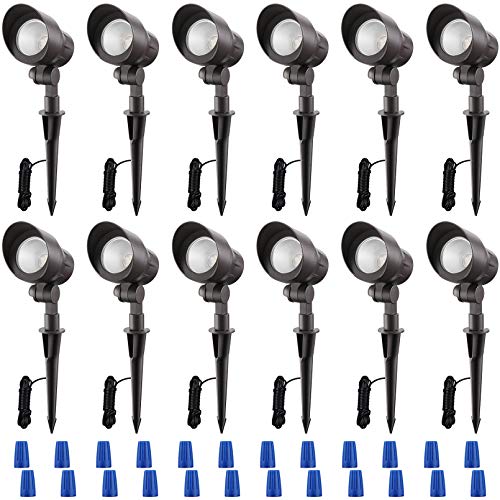 LEONLITE 12-Pack Low Voltage LED Spotlight Landscape Lights, 12V AC/DC Garden Lights Outdoor Pathway, ETL Listed Die-cast Aluminum, CRI90+ for Bush Yard Lighting, Bronze Finish, 3000K Warm White